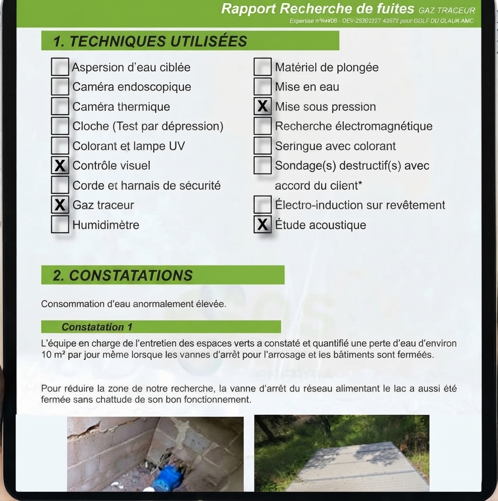 Exemple de rapport technique Water Leak Expert
